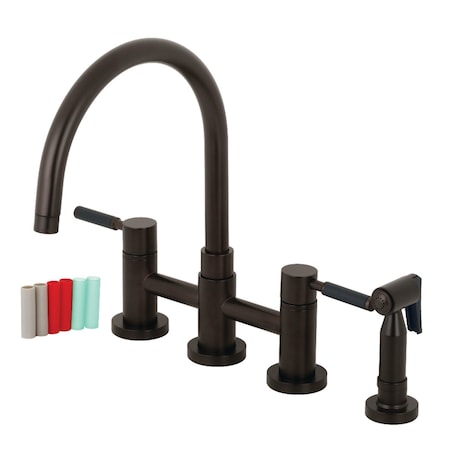 KS8275DKLBS 2-Handle Bridge Kitchen Faucet W/ Brass Side Sprayer, Brnz